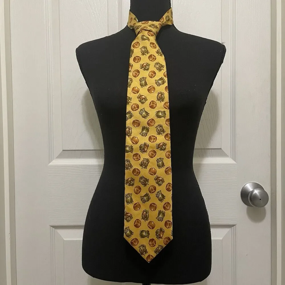 Vintage Yves‎ Saint Laurent YSL 100% Silk Neck Tie Gold Yellow Hazelnut RARE NWT